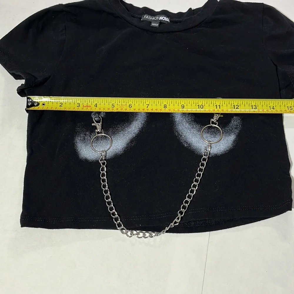 Fashion Nova Nipple Ring cropped chain top t-shirt tee medium goth punk_5